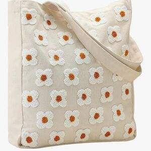 NEW Floral Embroidered Canvas Tote Bag